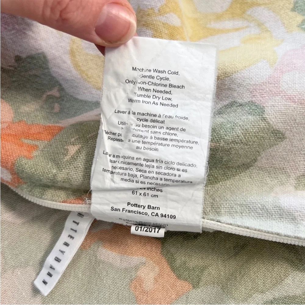 1 Pottery Barn ELORA FLORAL PRINT PILLOW COVER 24" Linen Neutral Orange Green PB - Picture 8 of 8